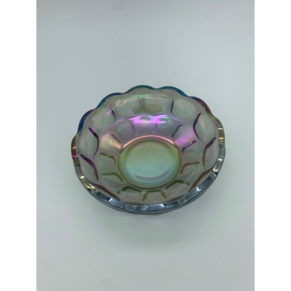Beautiful Vintage Iridescent  Thumbprint Federal Glass Bowl 5.5"  1950's MCM